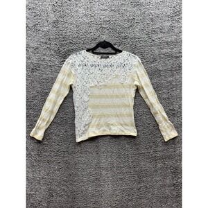 Nina Ricci Cotton-Wool Lace Striped Long Sleeve Blouse Multicolor Womens Size 36